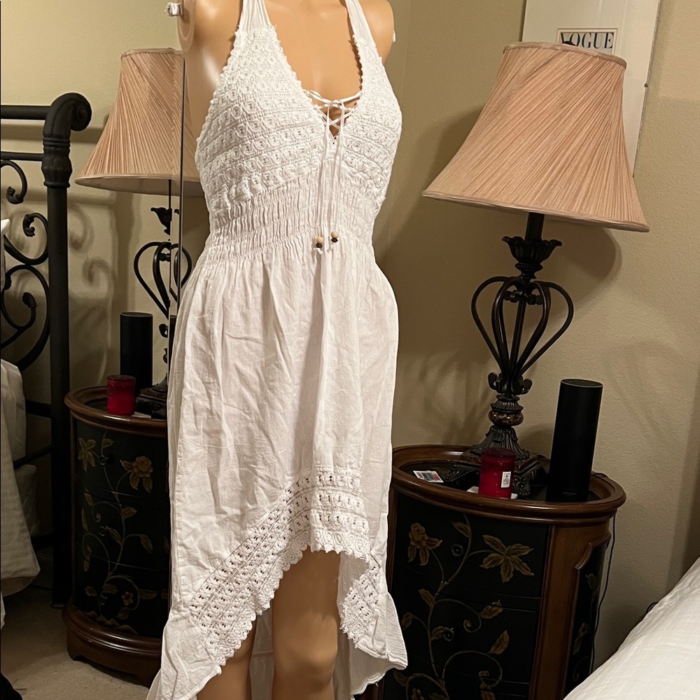 White Lace Halter Dress